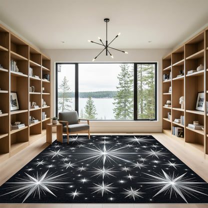 Celestial Silver Starry Midnight Sky Rug