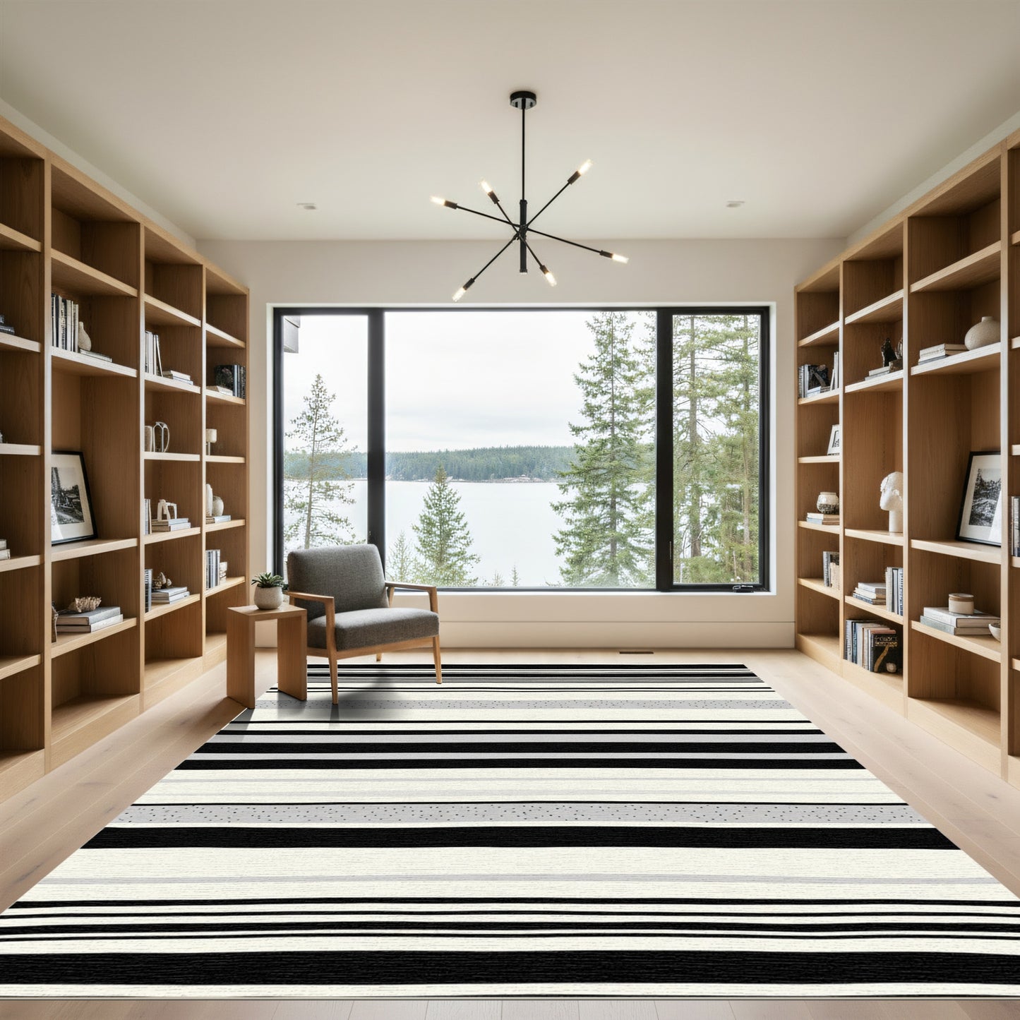 Minimalist Black White Speckled Stripe Rug