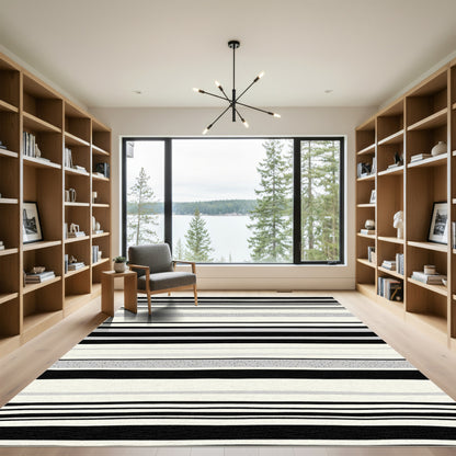Minimalist Black White Speckled Stripe Rug