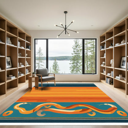 Orange Teal Snake Stripe Accent Rug