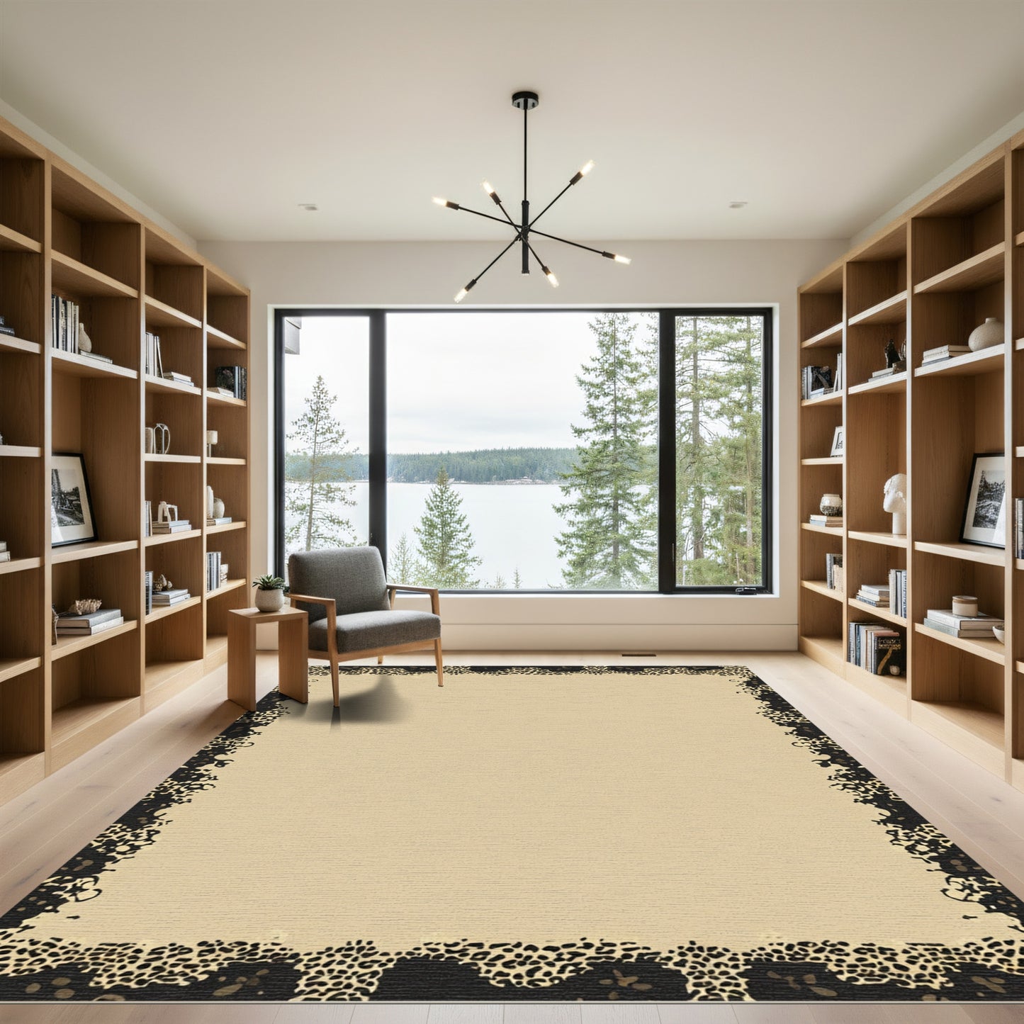 Tan Leopard Animal Print Border Rug