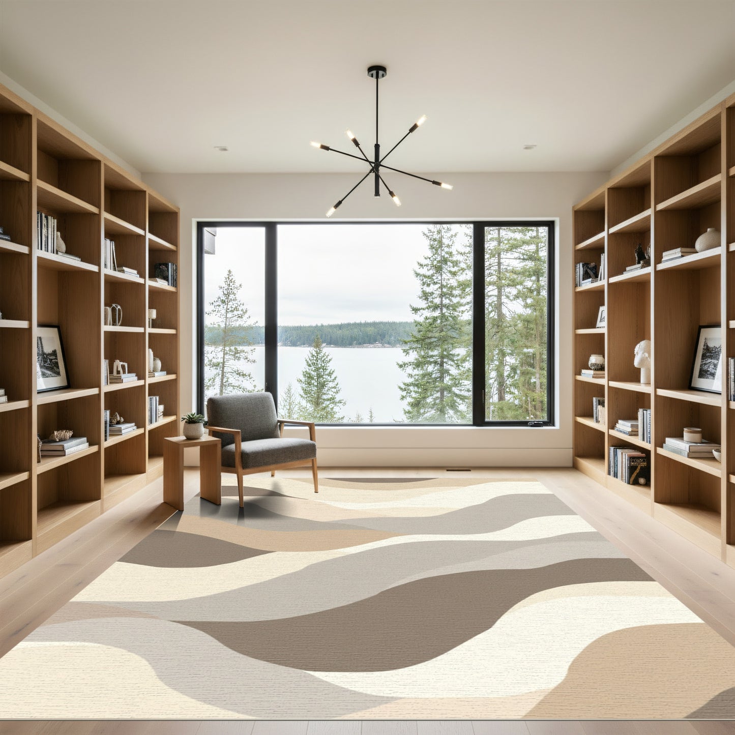 Earthy Neutral Abstract Wavy Landscape Rug