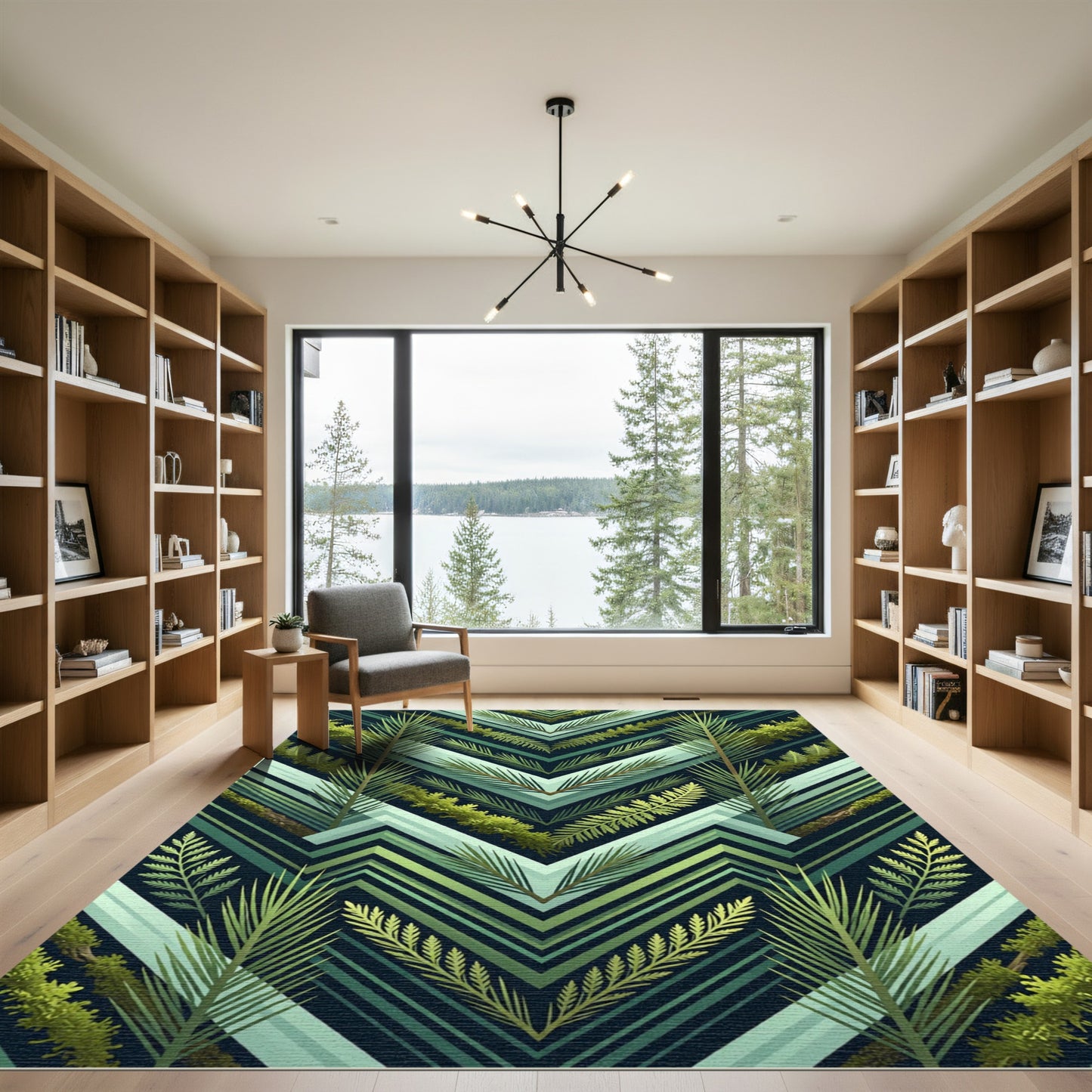Woodland Evergreen Foliage Chevron Rug