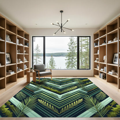 Woodland Evergreen Foliage Chevron Rug