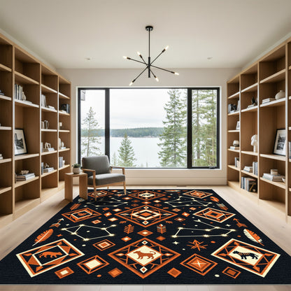 Celestial Terracotta Geometric Animal Art Rug