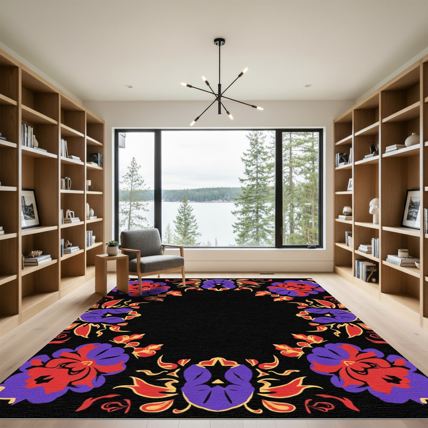 Crimson Purple Floral Medallion Frame Rug
