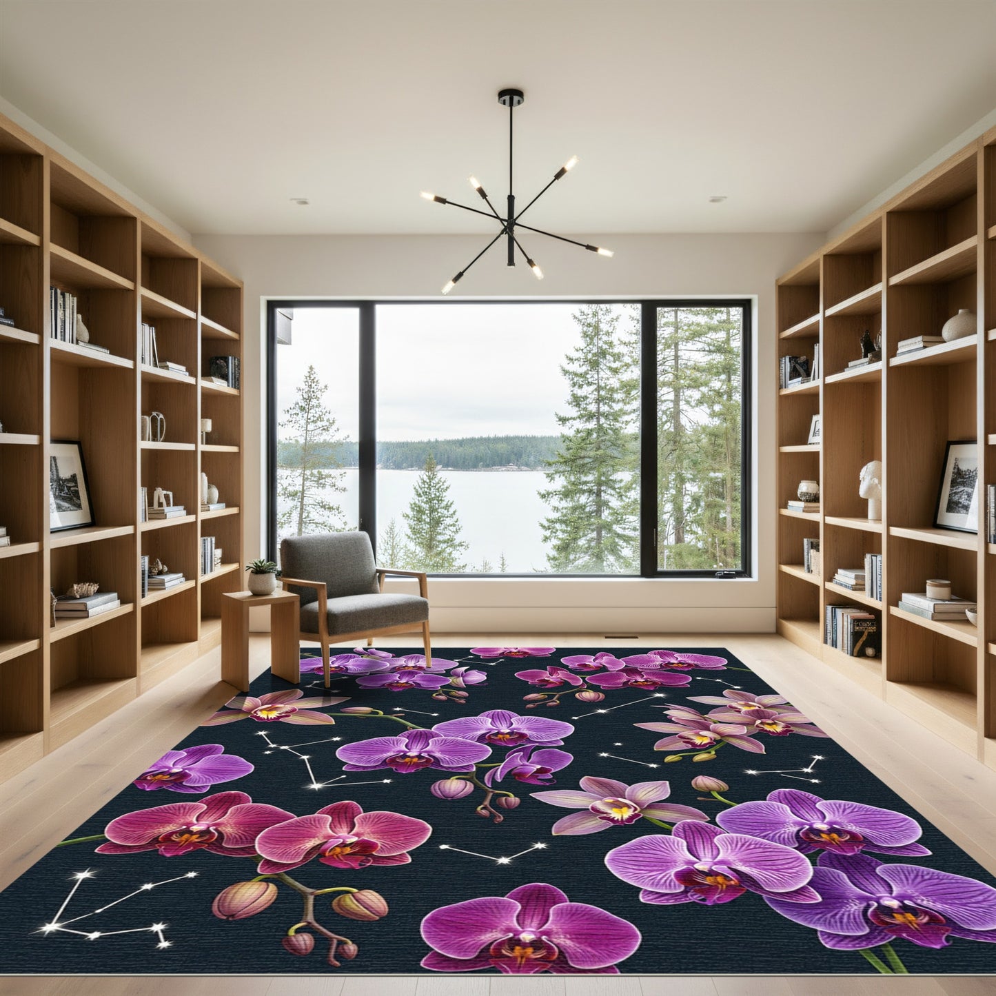 Celestial Purple Orchid Constellation Art Rug