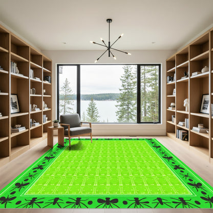 Lime Green Insect Border Geometric Rug