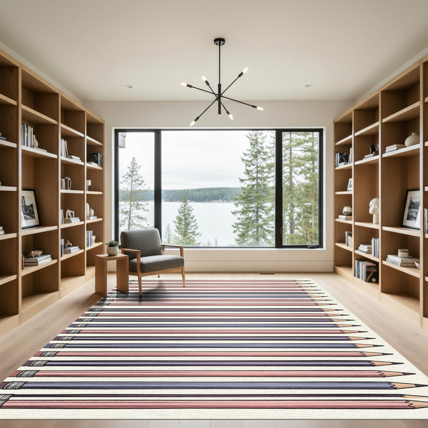 Pink And Blue Striped Pencil Arrangement Rug