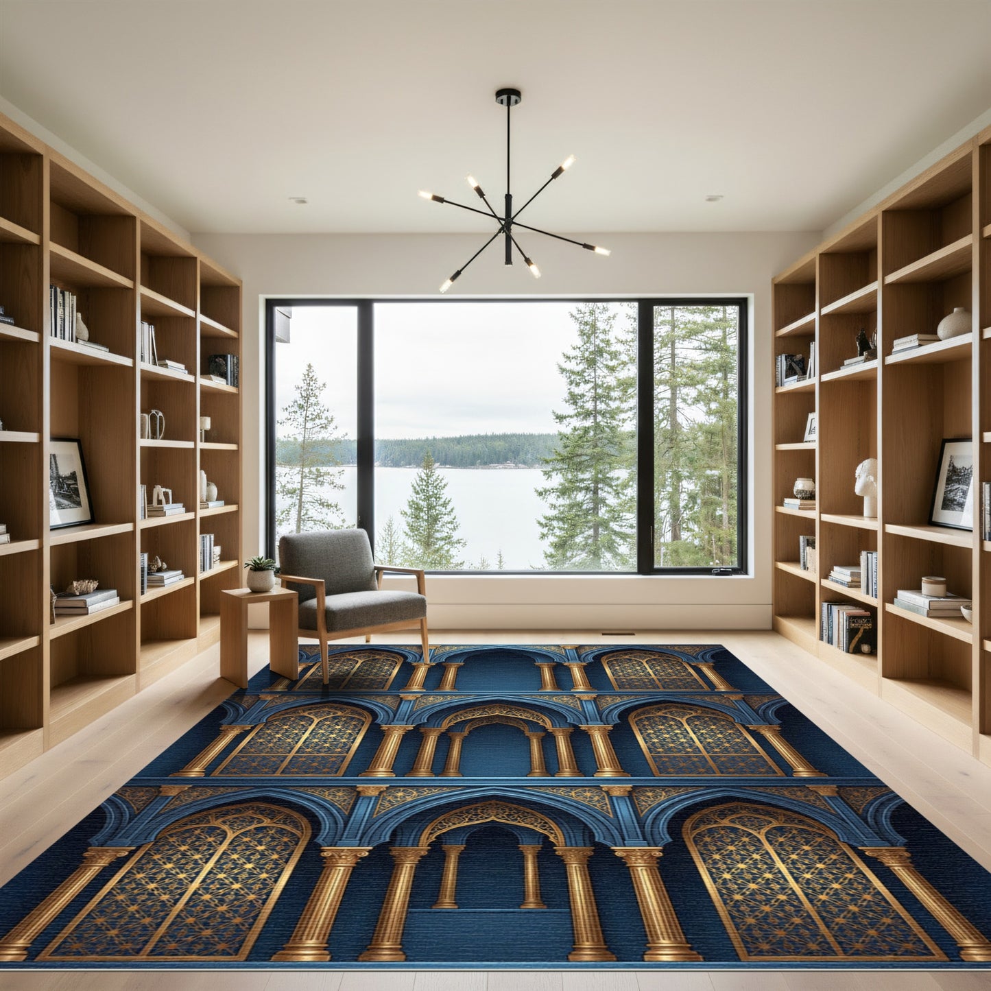 Royal Blue Gold Arch Palace Rug
