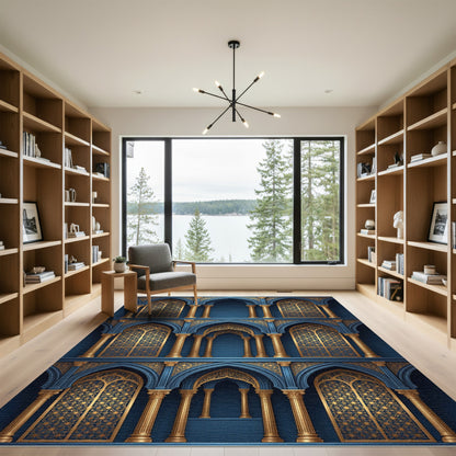 Royal Blue Gold Arch Palace Rug