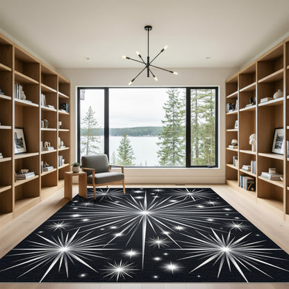 Monochromatic Silver Radiant Sunburst Sky Rug