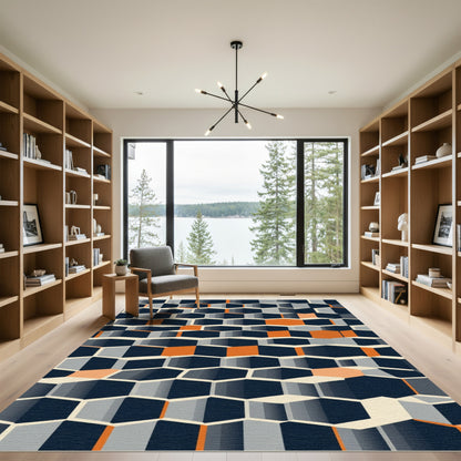 Geometric Honeycomb Inlaid Rug