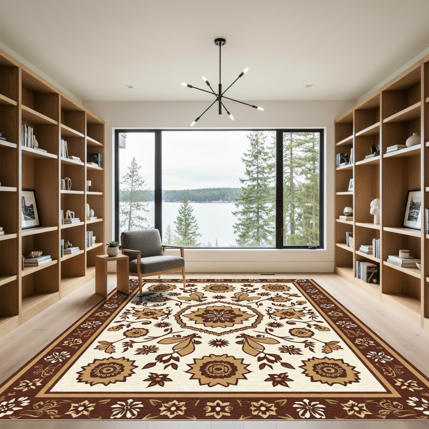 Brown Beige Floral Medallion Rug