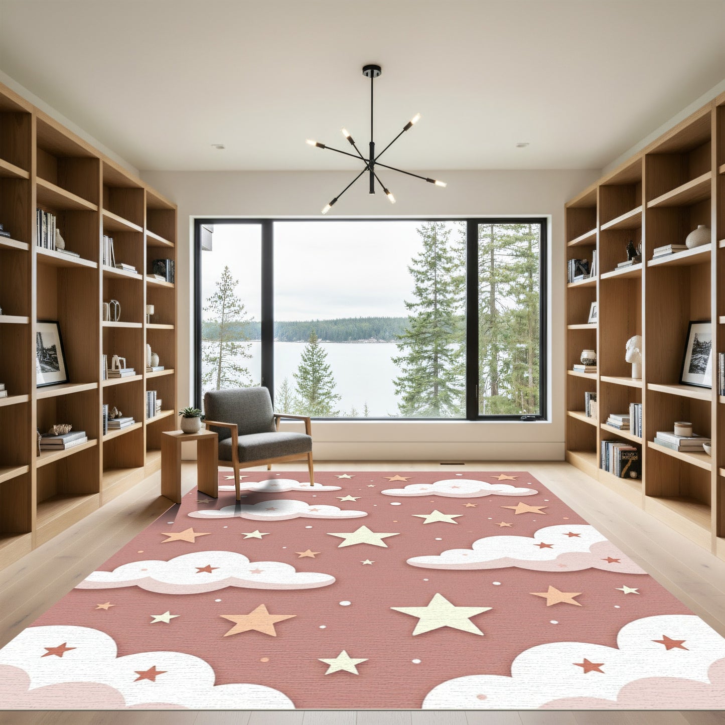 Whimsical Dusty Rose Starry Sky Rug