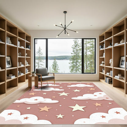 Whimsical Dusty Rose Starry Sky Rug