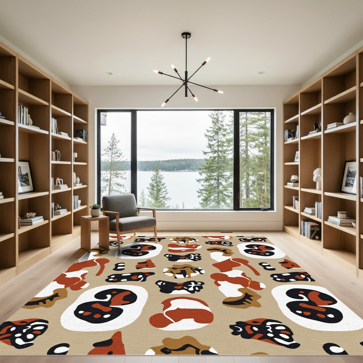 Brown White Black Abstract Shapes Rug