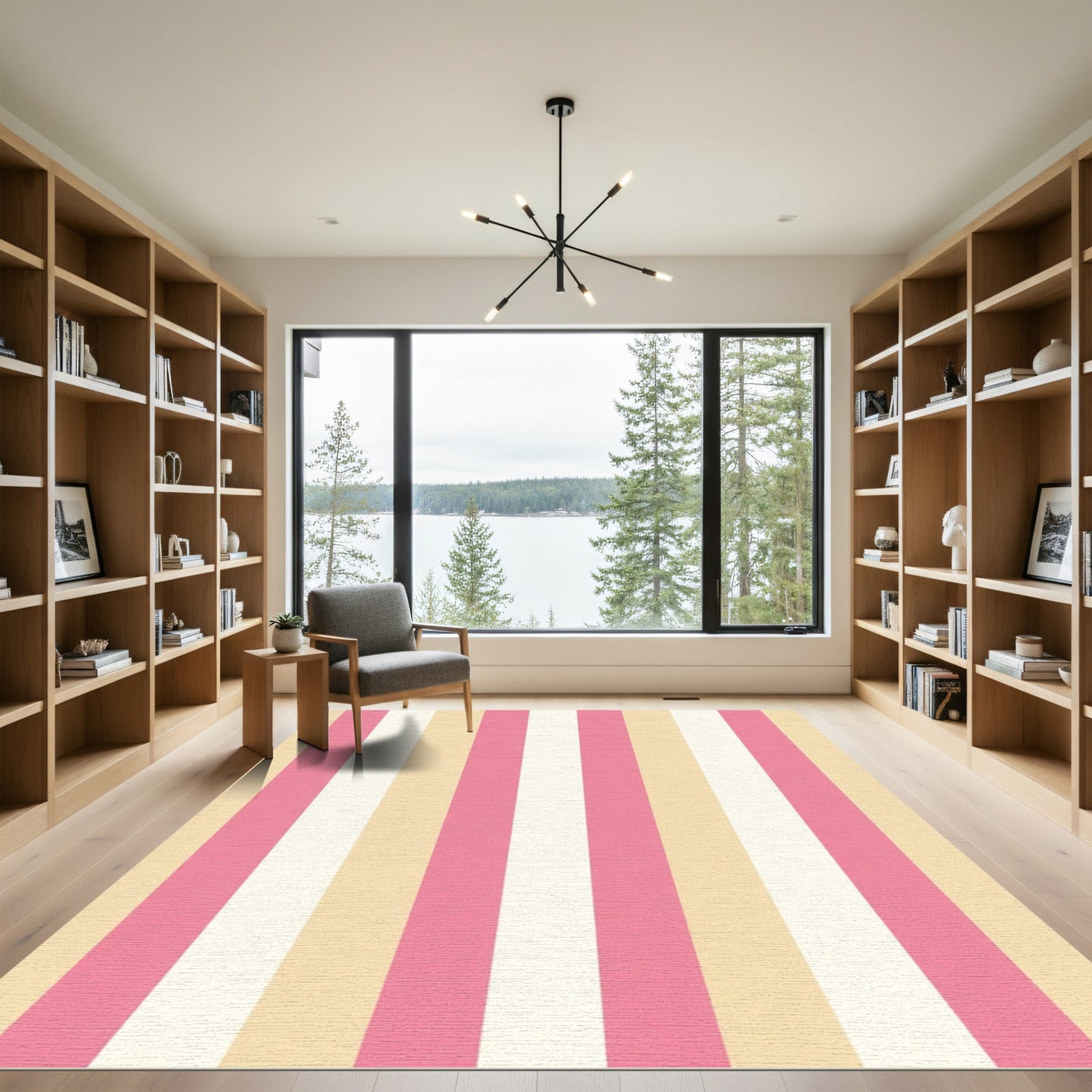 Sweet Pastel Pink Cream Stripe Rug