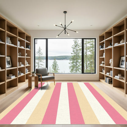 Sweet Pastel Pink Cream Stripe Rug