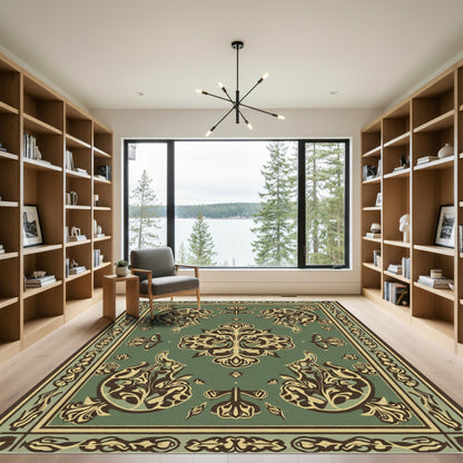 Olive Green Antique Floral Medallion Rug