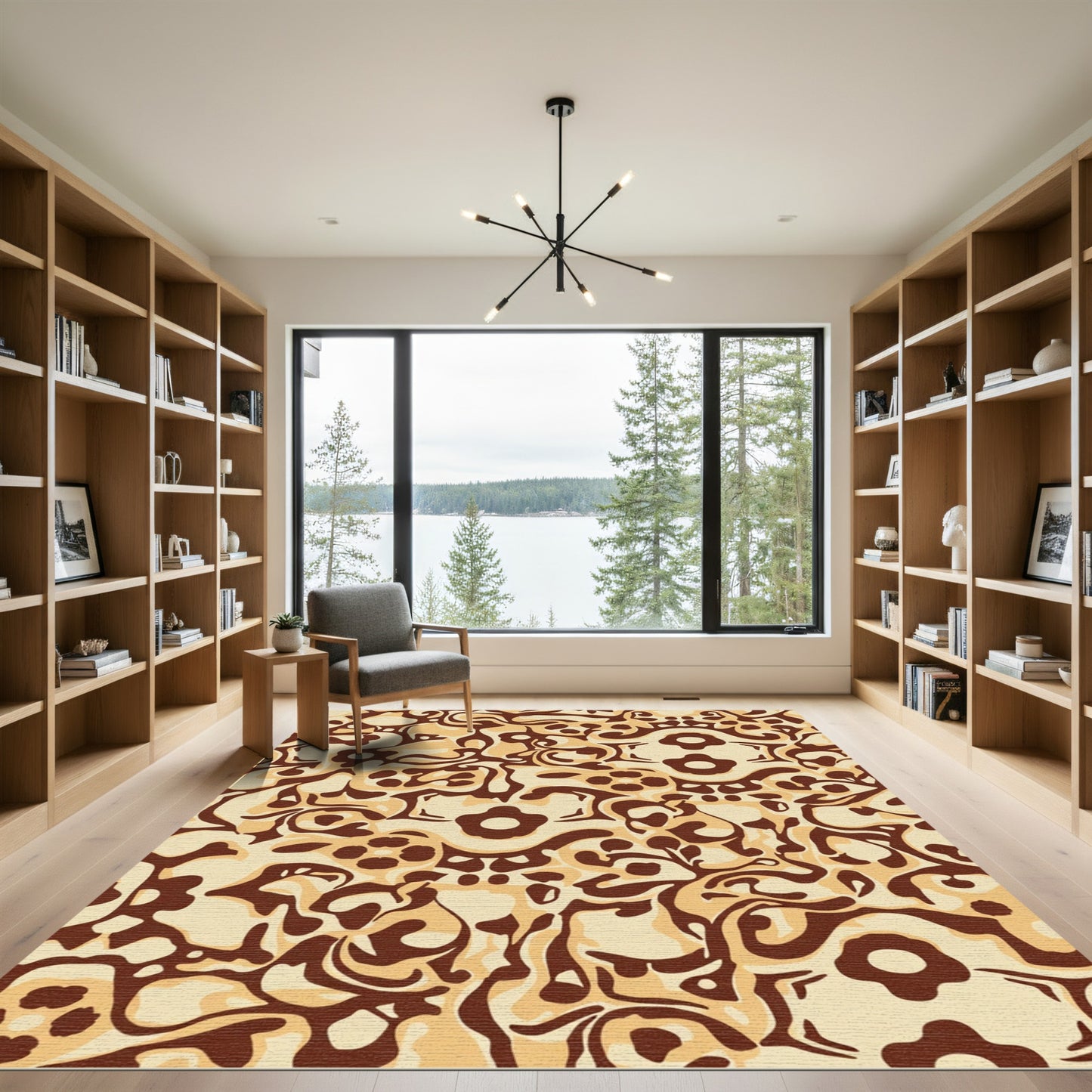 Earthy Chic Floral Scroll Abstract Rug