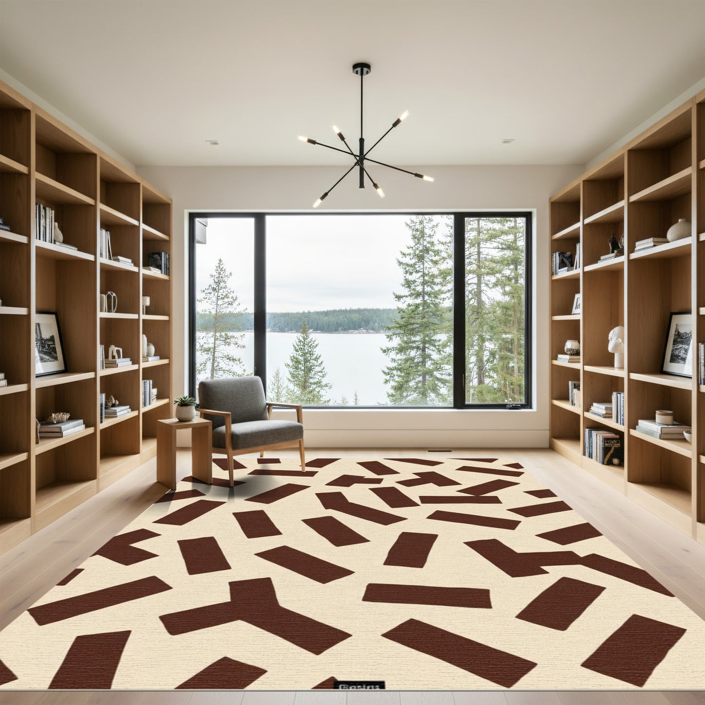 Cream Brown Abstract Scattered Shape Rug