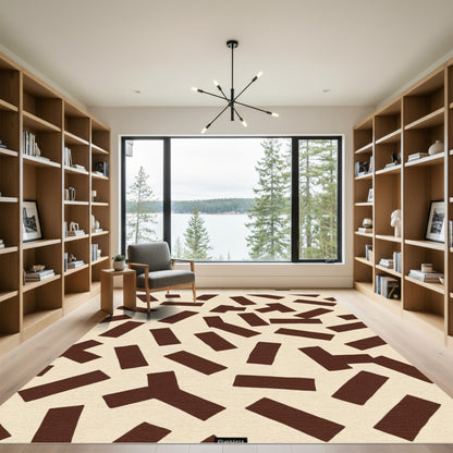 Cream Brown Abstract Scattered Shape Rug