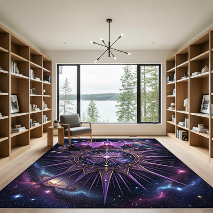 Cosmic Purple Orchid Celestial Mandala Rug