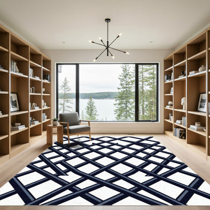 Modern Monochromatic Charcoal Grid Lattice Rug