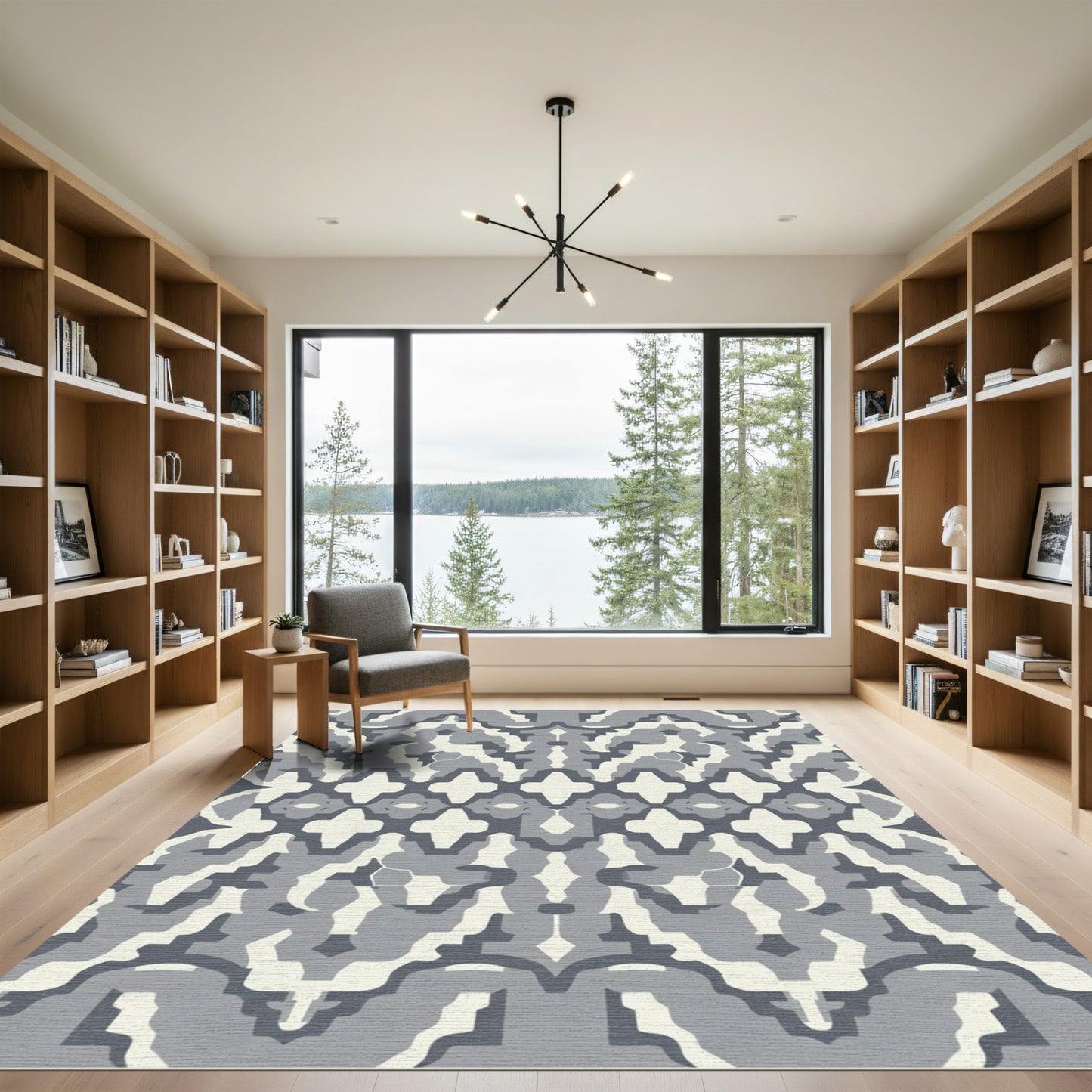 Abstract Geometric Grey Camouflage Rug