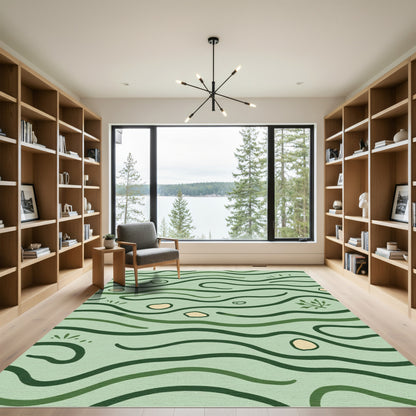 Subtle Wavy Green Riverbed Rug