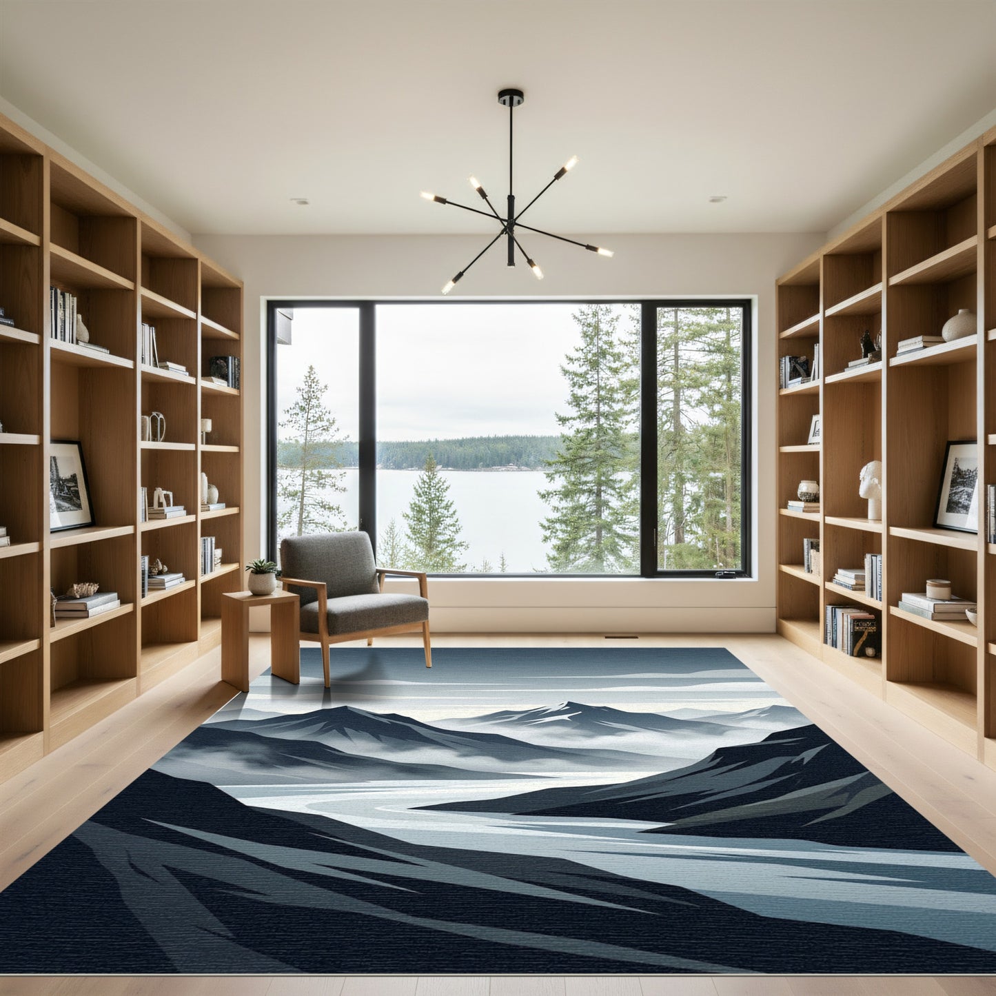 Minimalist Gray Mountain Valley Landscape Rug