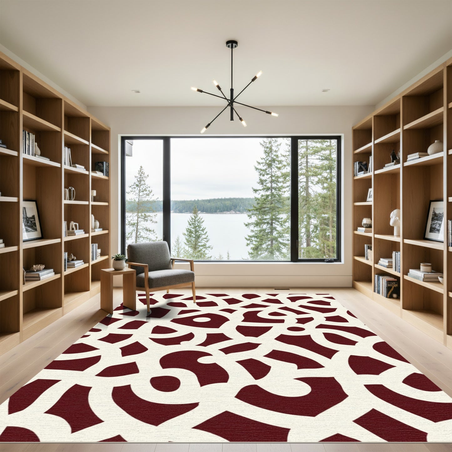 Crimson Interlocking Swirls Rug