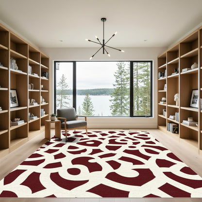 Crimson Interlocking Swirls Rug