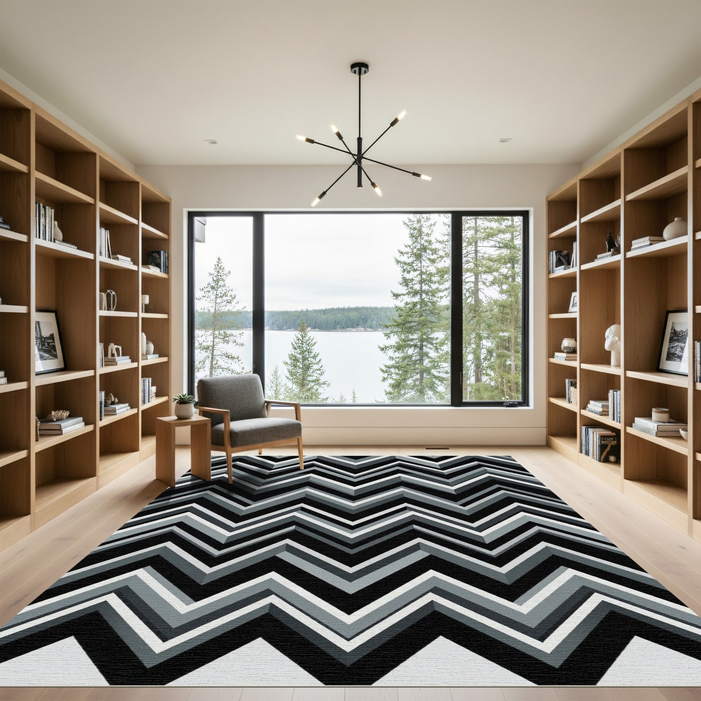 Monochromatic Abstract Zigzag Chevron Geometric Rug