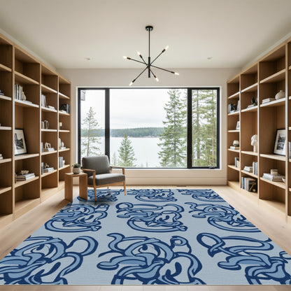 Navy Blue Abstract Whimsical Swirl Rug