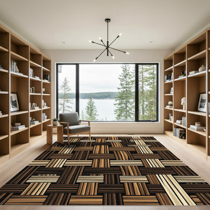 Textured Brown Woven Stripe Rug