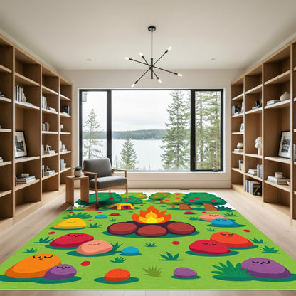 Campfire Forest Faces Woodland Rug