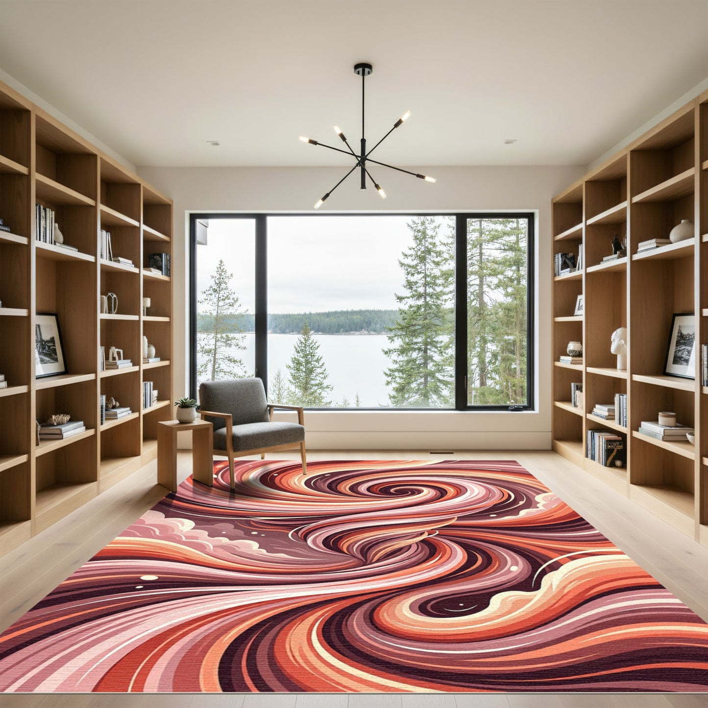 Crimson Pink Swirl Flow Rug