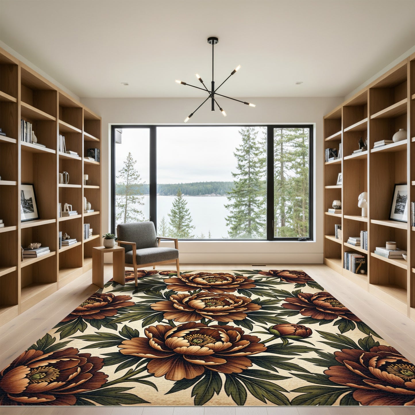 Vintage Sepia Peony Floral Botanical Rug