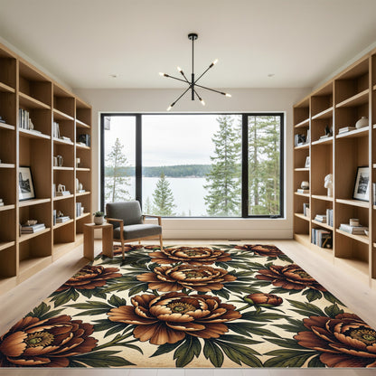 Vintage Sepia Peony Floral Botanical Rug