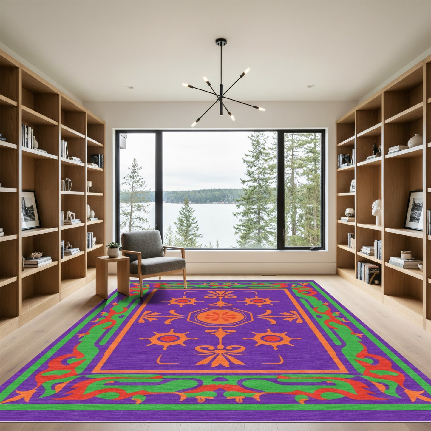 Purple Orange Green Medallion Border Rug