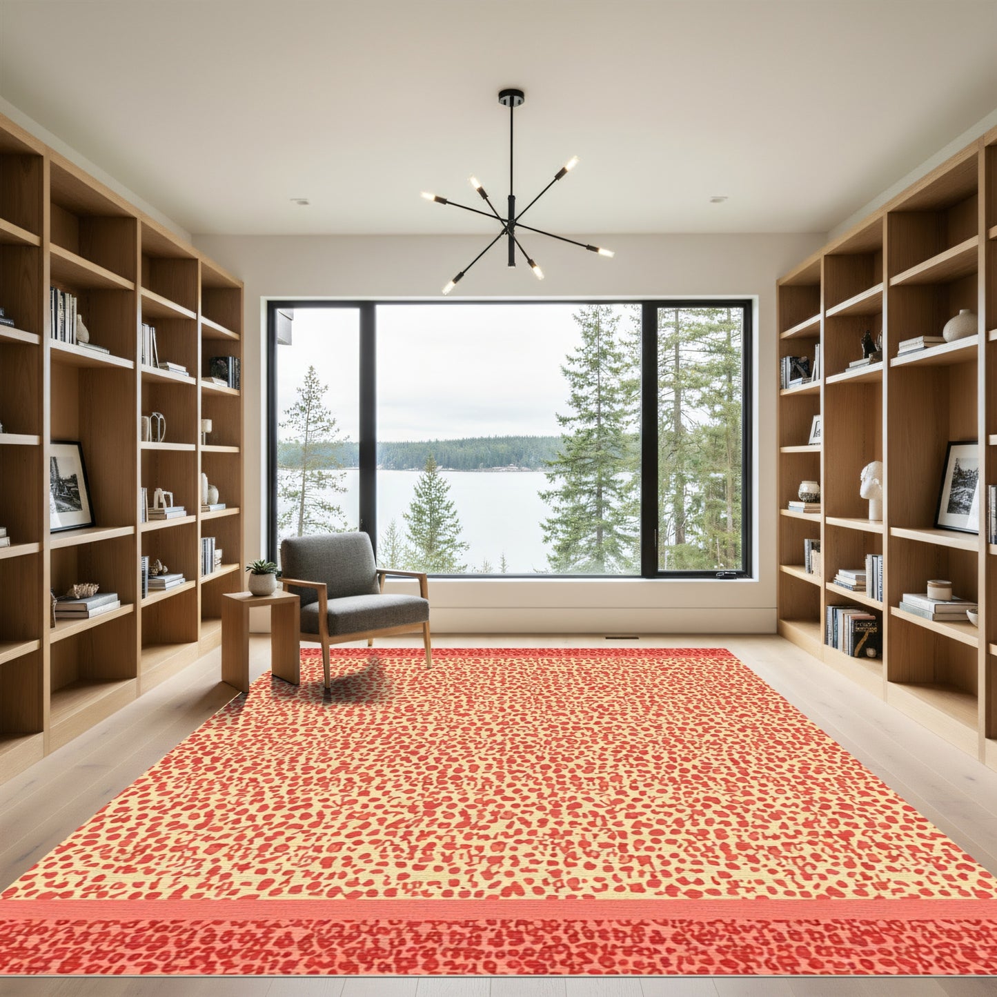 Coral Cream Abstract Spot Border Rug