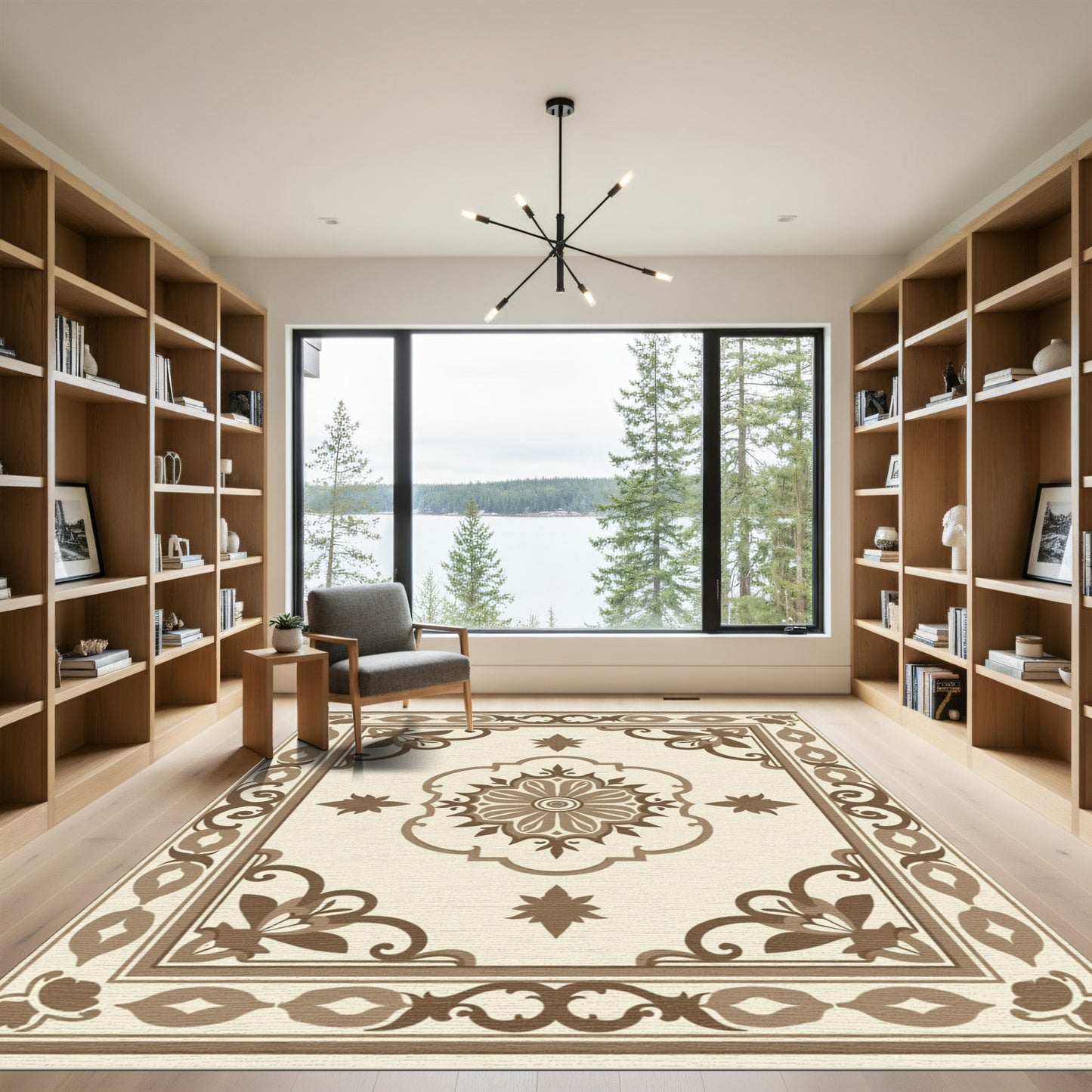 Delicate Floral Medallion Border Rug