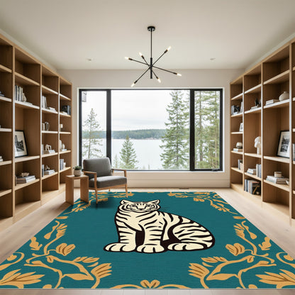 Golden Floral Tiger Portrait Rug