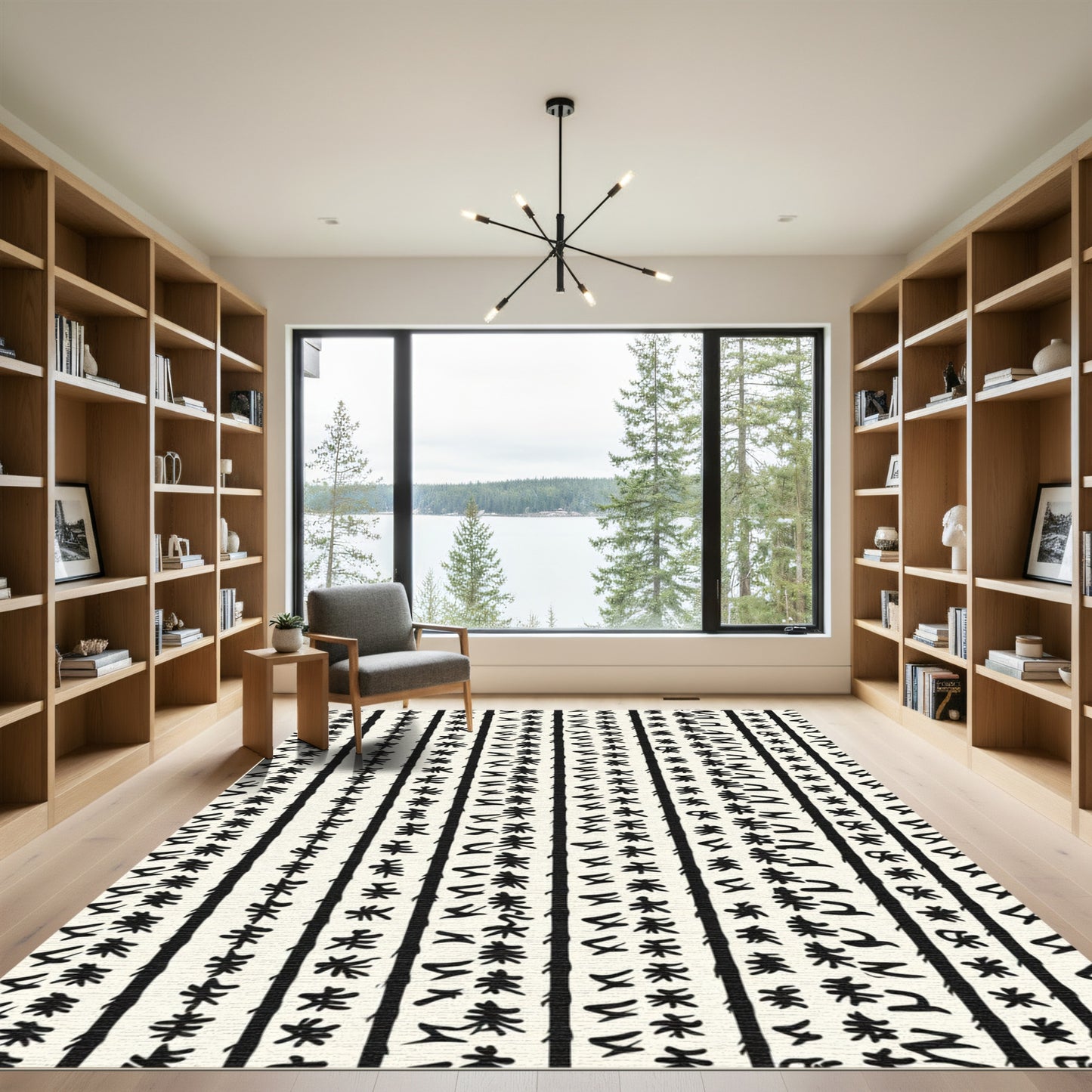 Eclectic Black White Vertical Stipe Rug