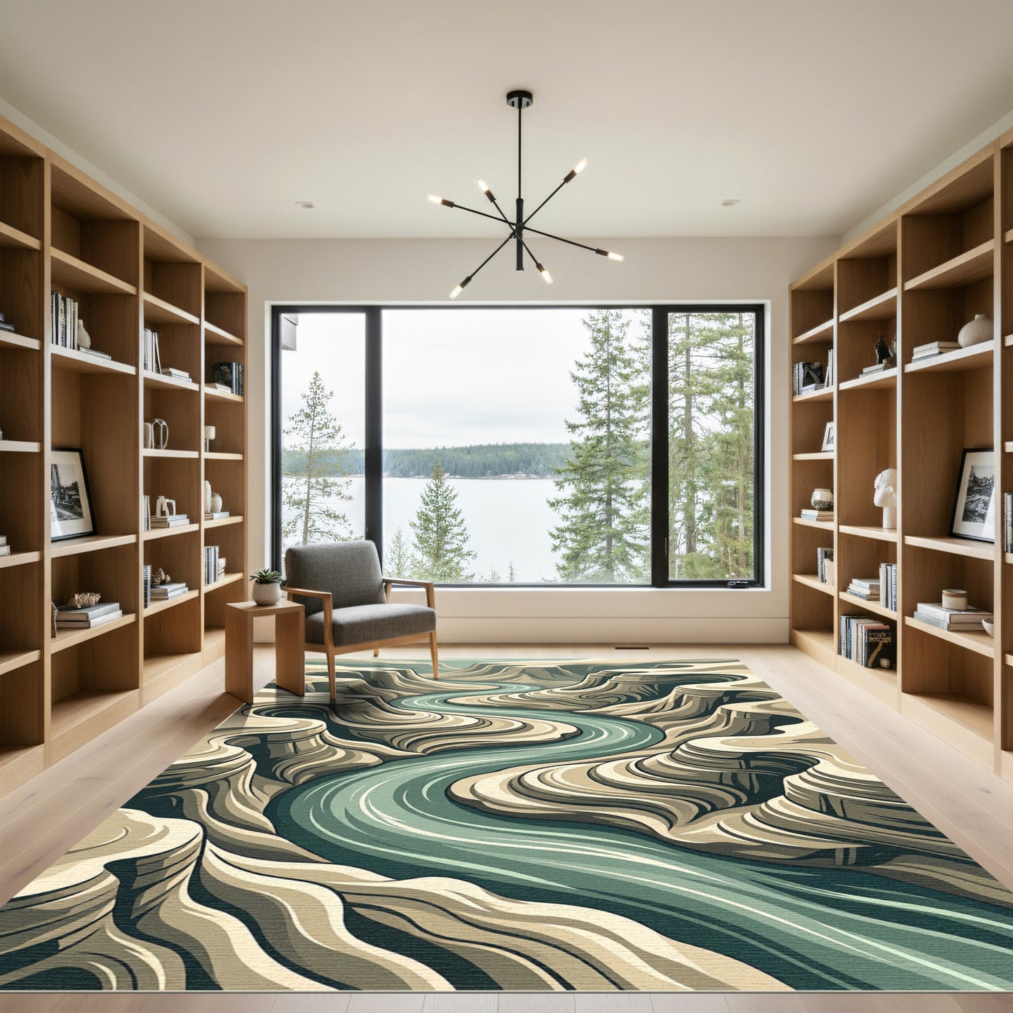 Serene Blue River Canyon Landscape Rug
