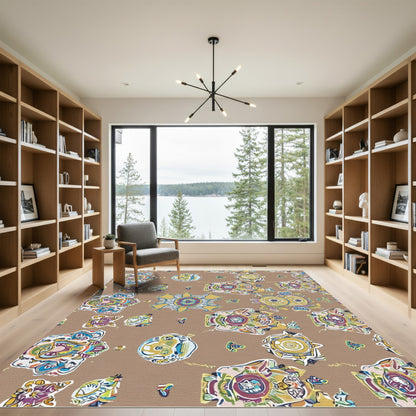Whimsical Folk Art Floral Sunburst Rug