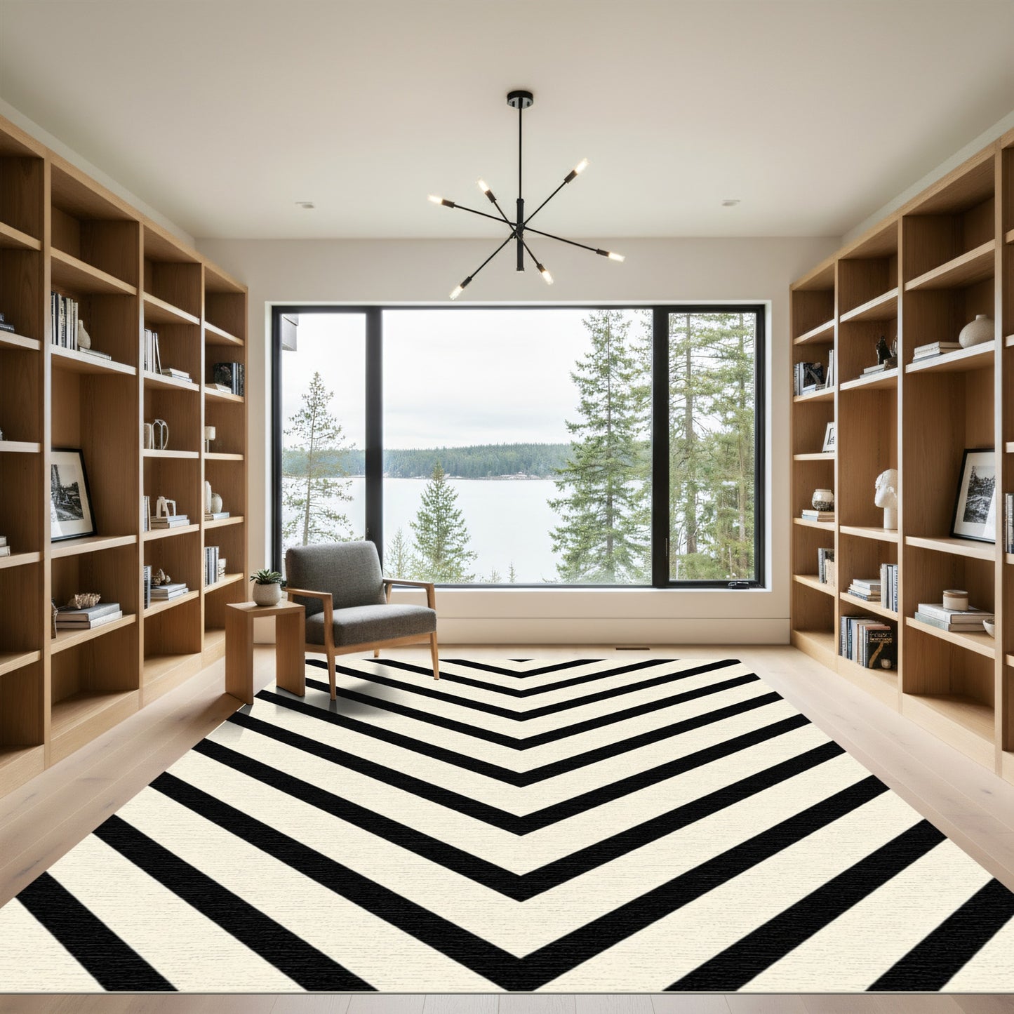 Black White Chevron Lines Rug