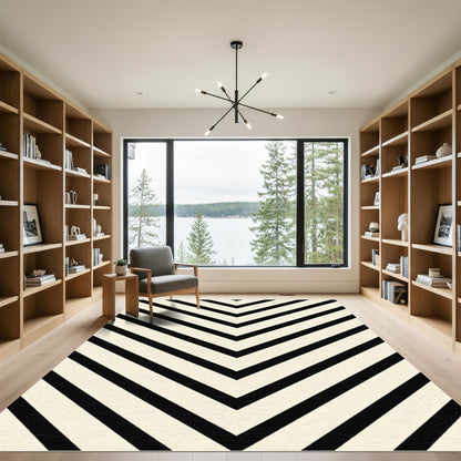 Black White Chevron Lines Rug